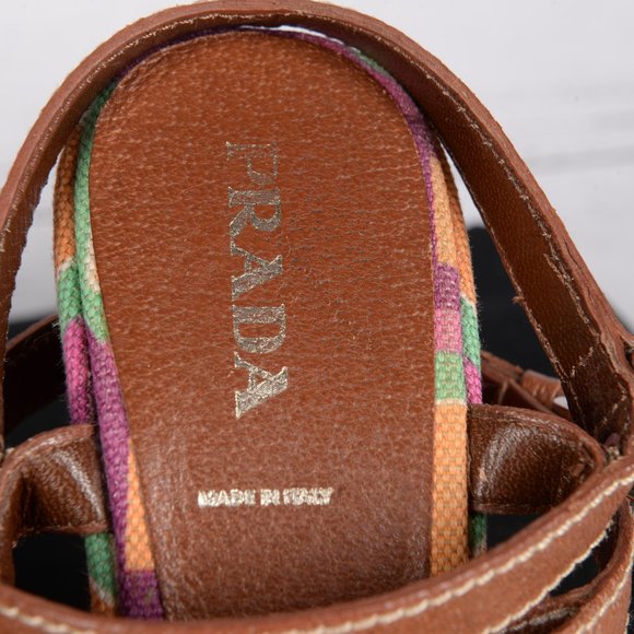 Prada Canvas Wedge Sandals with Studded Straps - Picture 5 of 6